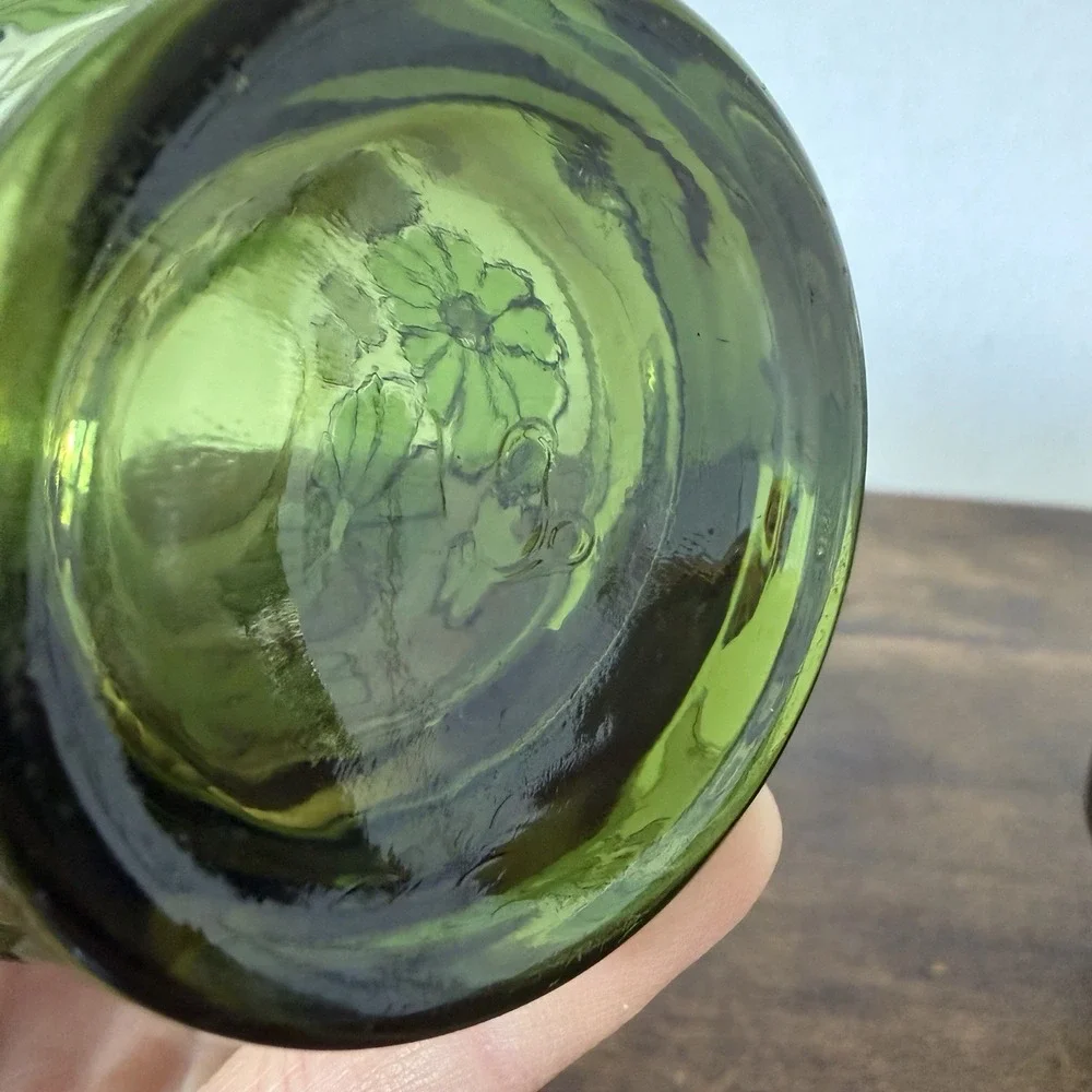 Set 2 MCM Libbey Camellia Green Daisy Glass Tumblers Vintage 1970's Replacement